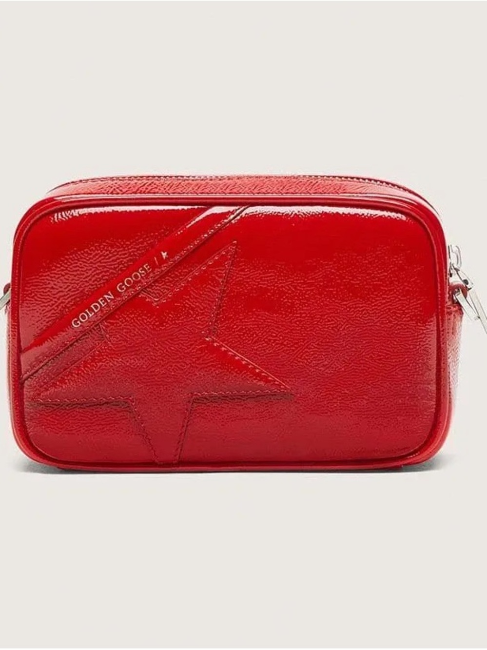 Golden Goose Red Patent Camera Crossbody with Embossed Star